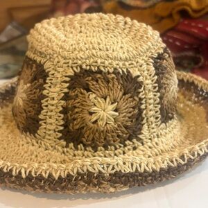 Crochet Sun Hat in Brown and Cream